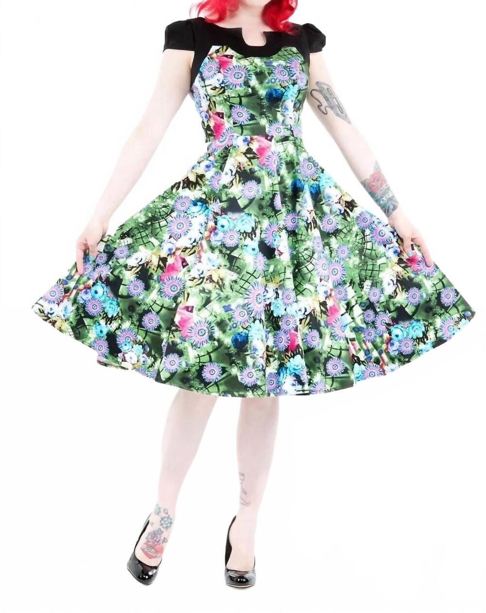 NEW ORCHID BLOOM floral swing dress in green